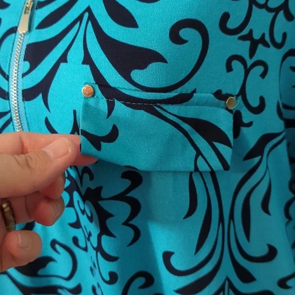 Bepei 2X Long Sleeve Blouse Turquoise Black Paisley Zipper - Picture 4 of 13